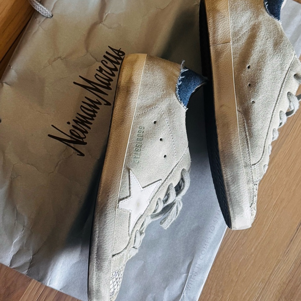 Golden Goose Tan and White Star Sneakers